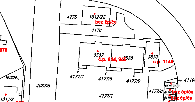 Komín 944,945, Brno na parcele st. 3537 v KÚ Komín, Katastrální mapa