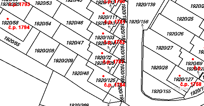 Trnovany 1783, Teplice na parcele st. 1920/72 v KÚ Teplice-Trnovany, Katastrální mapa