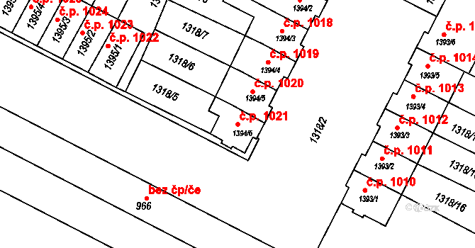Litovel 1021 na parcele st. 1394/6 v KÚ Litovel, Katastrální mapa