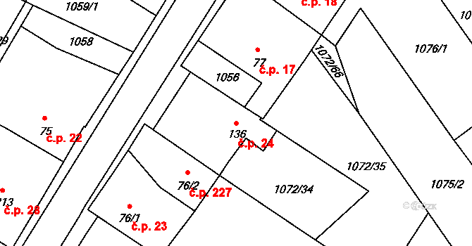 Hamrníky 24, Mariánské Lázně na parcele st. 136 v KÚ Úšovice, Katastrální mapa