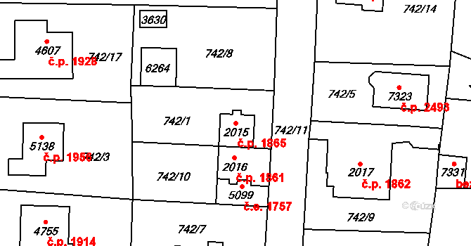 Cheb 1865 na parcele st. 2015 v KÚ Cheb, Katastrální mapa