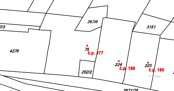 Černilov 177 na parcele st. 75 v KÚ Černilov, Katastrální mapa