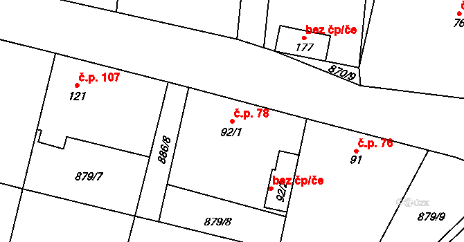 Zavidov 78 na parcele st. 92/1 v KÚ Zavidov, Katastrální mapa