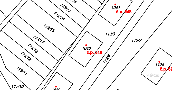 Halenkov 549 na parcele st. 1040 v KÚ Halenkov, Katastrální mapa