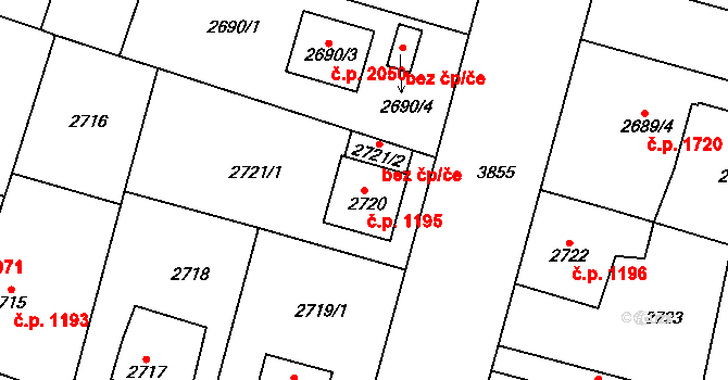 Horní Počernice 1195, Praha na parcele st. 2720 v KÚ Horní Počernice, Katastrální mapa