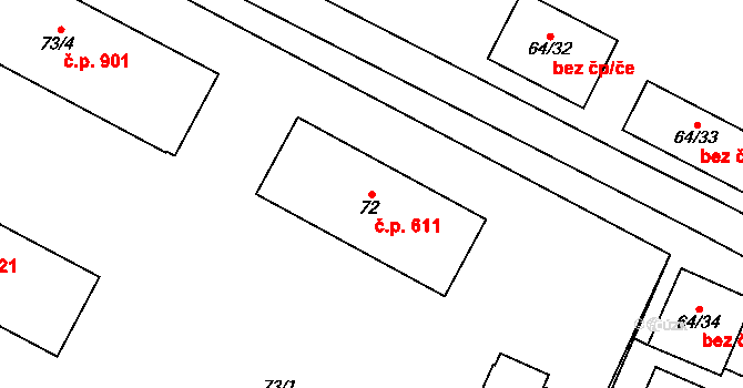 Řeporyje 611, Praha na parcele st. 72 v KÚ Řeporyje, Katastrální mapa