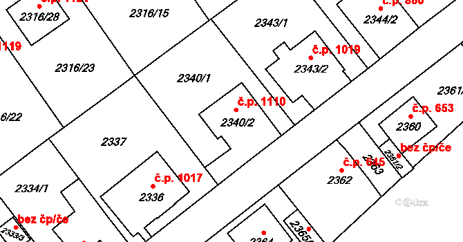 Radotín 1110, Praha na parcele st. 2340/2 v KÚ Radotín, Katastrální mapa