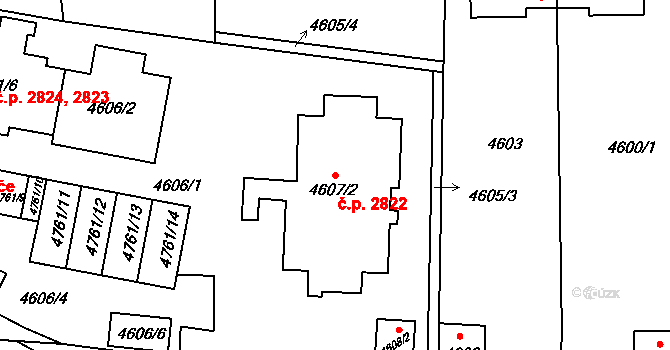 Smíchov 2822, Praha na parcele st. 4607/2 v KÚ Smíchov, Katastrální mapa