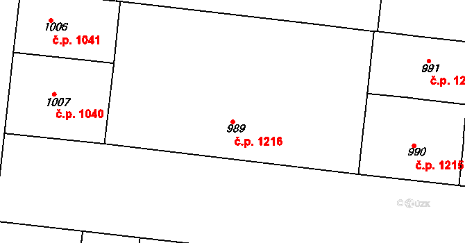 Holešovice 1216, Praha na parcele st. 989 v KÚ Holešovice, Katastrální mapa