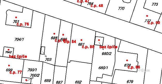 Čimice 85, Praha na parcele st. 681 v KÚ Čimice, Katastrální mapa