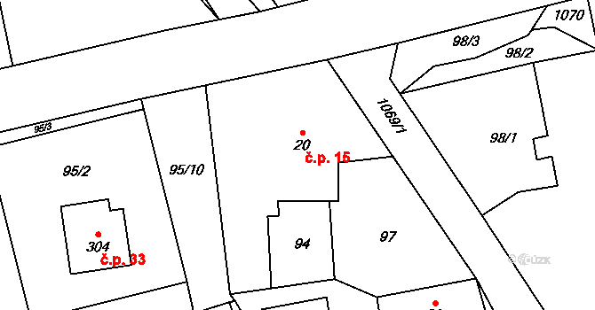 Čím 15 na parcele st. 20 v KÚ Čím, Katastrální mapa