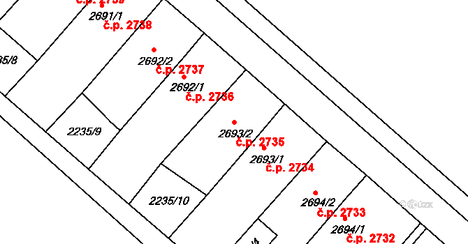 Hodonín 2735 na parcele st. 2693/2 v KÚ Hodonín, Katastrální mapa
