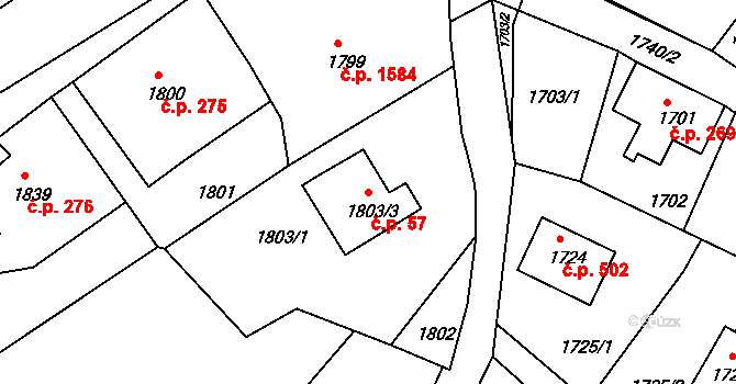 Rumburk 1 57, Rumburk na parcele st. 1803/3 v KÚ Rumburk, Katastrální mapa