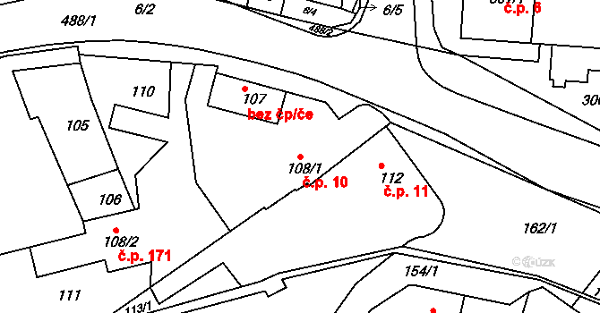 Kanice 10 na parcele st. 108/1 v KÚ Kanice, Katastrální mapa