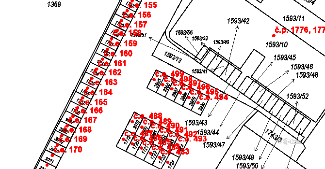 Kuřim 498 na parcele st. 3986 v KÚ Kuřim, Katastrální mapa