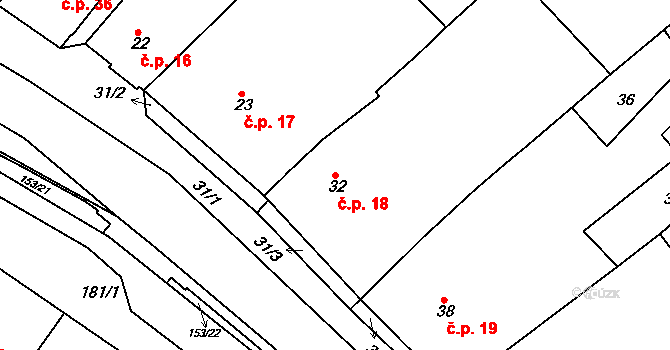 Vítovice 18, Rousínov na parcele st. 32 v KÚ Vítovice, Katastrální mapa