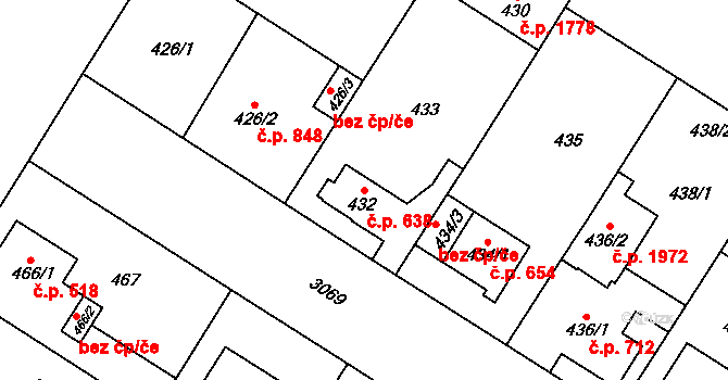 Bolevec 638, Plzeň na parcele st. 432 v KÚ Bolevec, Katastrální mapa