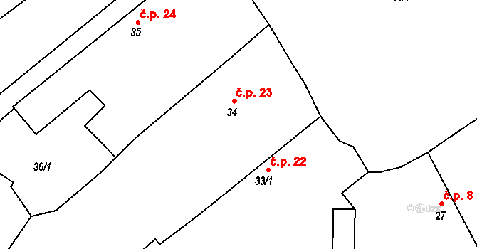Hradišťko II 23, Žiželice na parcele st. 34 v KÚ Hradišťko II, Katastrální mapa