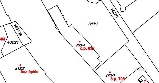 Vrchlabí 832 na parcele st. 463/4 v KÚ Vrchlabí, Katastrální mapa