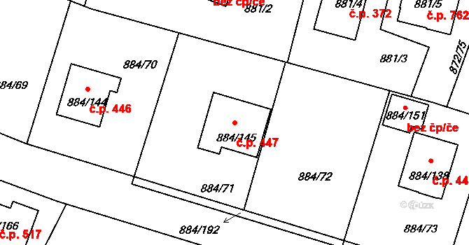 Štěnovice 447 na parcele st. 884/145 v KÚ Štěnovice, Katastrální mapa