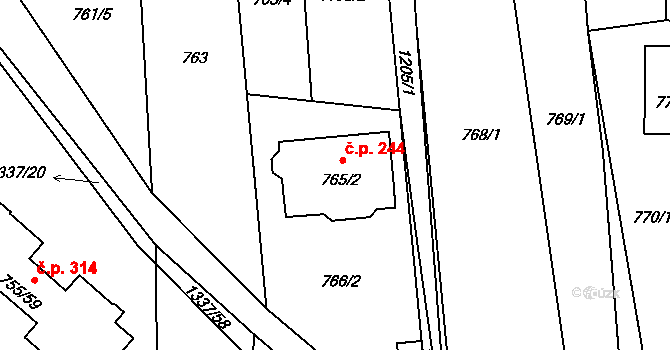 Nové Homole 244, Homole na parcele st. 765/2 v KÚ Homole, Katastrální mapa
