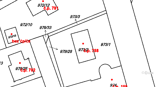 Planá nad Lužnicí 758 na parcele st. 973/2 v KÚ Planá nad Lužnicí, Katastrální mapa