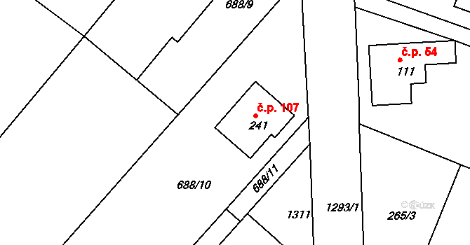 Teplýšovice 107 na parcele st. 241 v KÚ Teplýšovice, Katastrální mapa