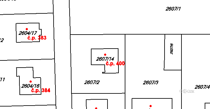 Cihelny 400, Jaroměř na parcele st. 2607/14 v KÚ Jaroměř, Katastrální mapa