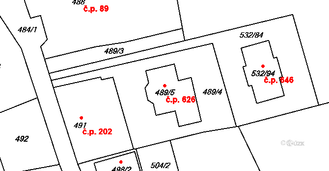 Štěpánov 626 na parcele st. 489/5 v KÚ Štěpánov u Olomouce, Katastrální mapa