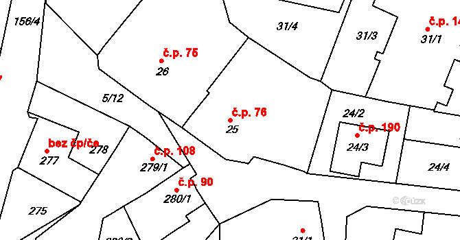 Koněšín 76 na parcele st. 25 v KÚ Koněšín, Katastrální mapa