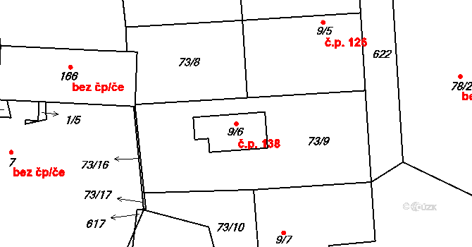 Jeviněves 138 na parcele st. 9/6 v KÚ Jeviněves, Katastrální mapa