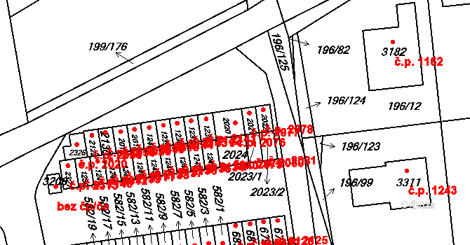 Sezimovo Ústí 2076 na parcele st. 2020 v KÚ Sezimovo Ústí, Katastrální mapa