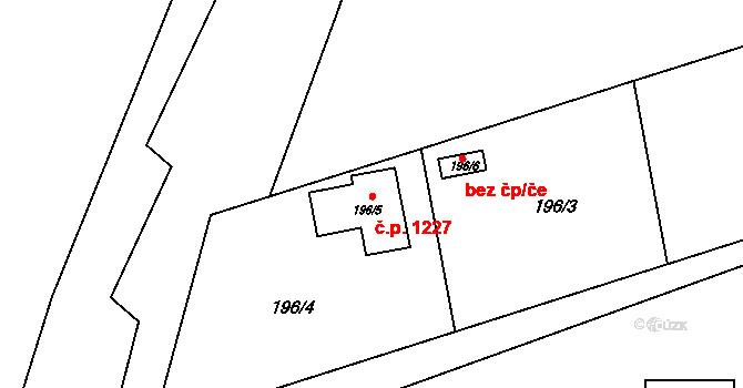 Lyžbice 1227, Třinec na parcele st. 196/5 v KÚ Lyžbice, Katastrální mapa