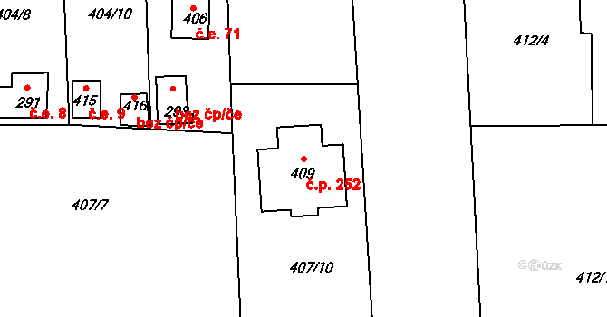Mlékojedy 252, Neratovice na parcele st. 409 v KÚ Mlékojedy u Neratovic, Katastrální mapa