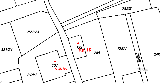 Leopoldka 15, Velký Šenov na parcele st. 132 v KÚ Staré Hraběcí, Katastrální mapa