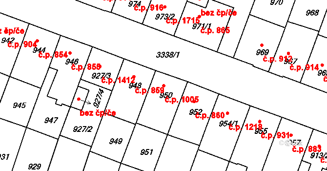 Benešov 1005 na parcele st. 950 v KÚ Benešov u Prahy, Katastrální mapa