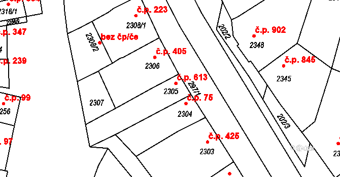 Velké Pavlovice 613 na parcele st. 2305 v KÚ Velké Pavlovice, Katastrální mapa