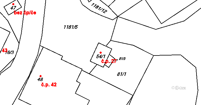 Bradáčov 27 na parcele st. 54/1 v KÚ Bradáčov, Katastrální mapa
