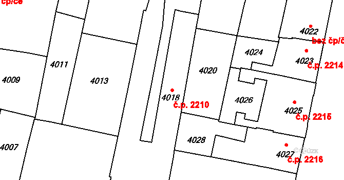 Prostějov 2210 na parcele st. 4018 v KÚ Prostějov, Katastrální mapa