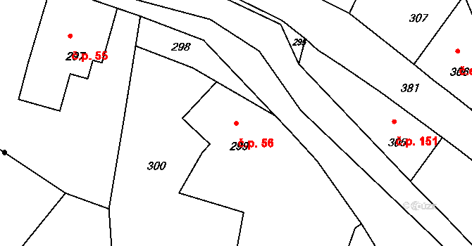 Horní Chřibská 56, Chřibská na parcele st. 299 v KÚ Horní Chřibská, Katastrální mapa