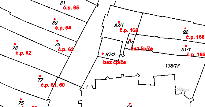 Hradec Králové 41736443 na parcele st. 87/2 v KÚ Hradec Králové, Katastrální mapa
