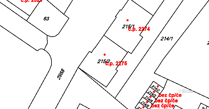 Předměstí 2275, Opava na parcele st. 215/2 v KÚ Opava-Předměstí, Katastrální mapa