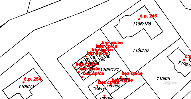 Blansko 48176443 na parcele st. 1106/157 v KÚ Těchov, Katastrální mapa