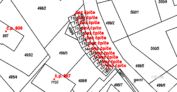 Luhačovice 49160443 na parcele st. 1441 v KÚ Luhačovice, Katastrální mapa