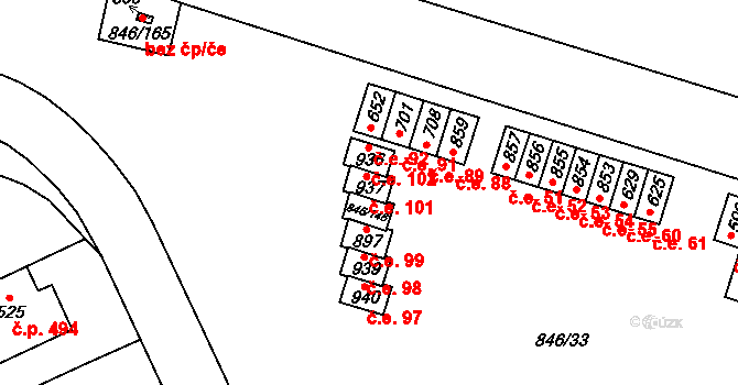 Lysice 49594443 na parcele st. 937 v KÚ Lysice, Katastrální mapa