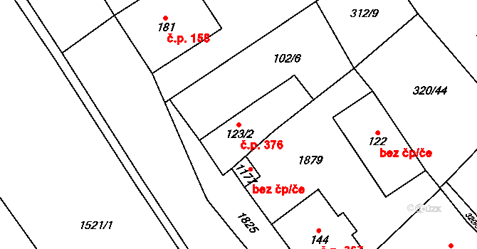 Lom 376 na parcele st. 123/2 v KÚ Lom u Mostu, Katastrální mapa