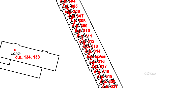 Provodín 314 na parcele st. 784/56 v KÚ Provodín, Katastrální mapa