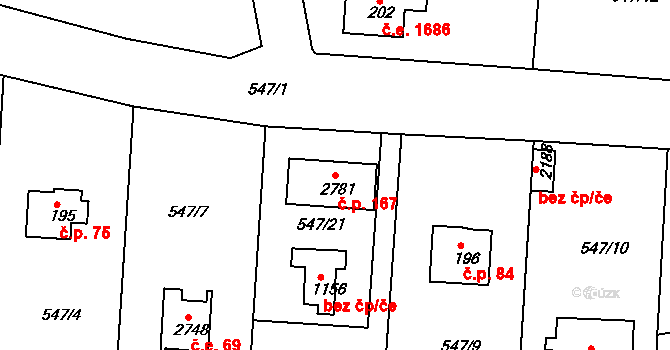 Pikovice 167, Hradištko na parcele st. 2781 v KÚ Hradištko pod Medníkem, Katastrální mapa