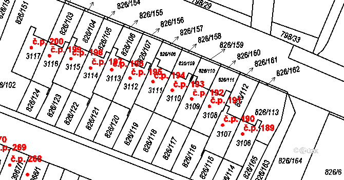 Václavské Předměstí 193, Písek na parcele st. 3110 v KÚ Písek, Katastrální mapa