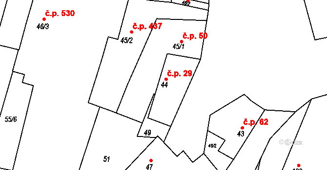 Hýskov 29 na parcele st. 44 v KÚ Hýskov, Katastrální mapa
